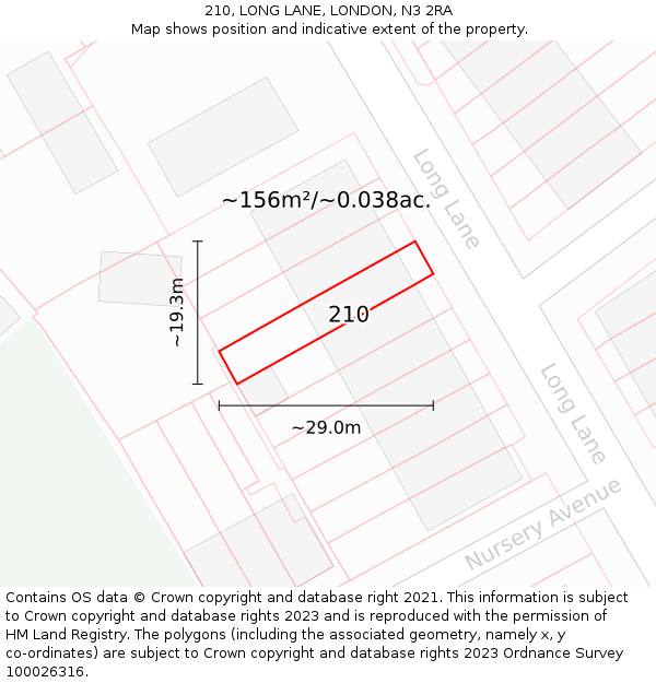 210, LONG LANE, LONDON, N3 2RA: Plot and title map
