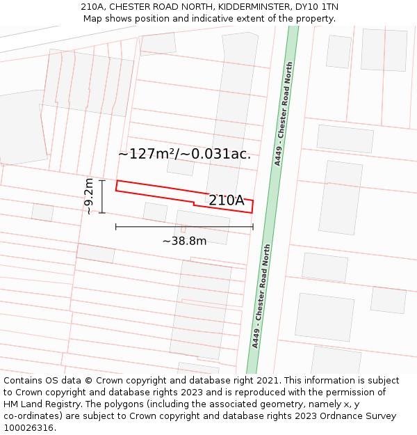 210A, CHESTER ROAD NORTH, KIDDERMINSTER, DY10 1TN: Plot and title map