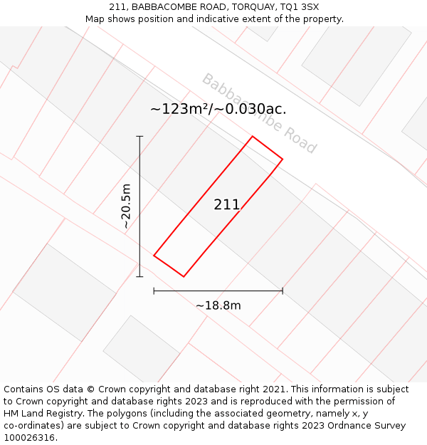 211, BABBACOMBE ROAD, TORQUAY, TQ1 3SX: Plot and title map