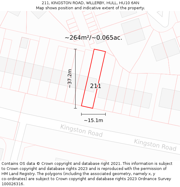 211, KINGSTON ROAD, WILLERBY, HULL, HU10 6AN: Plot and title map