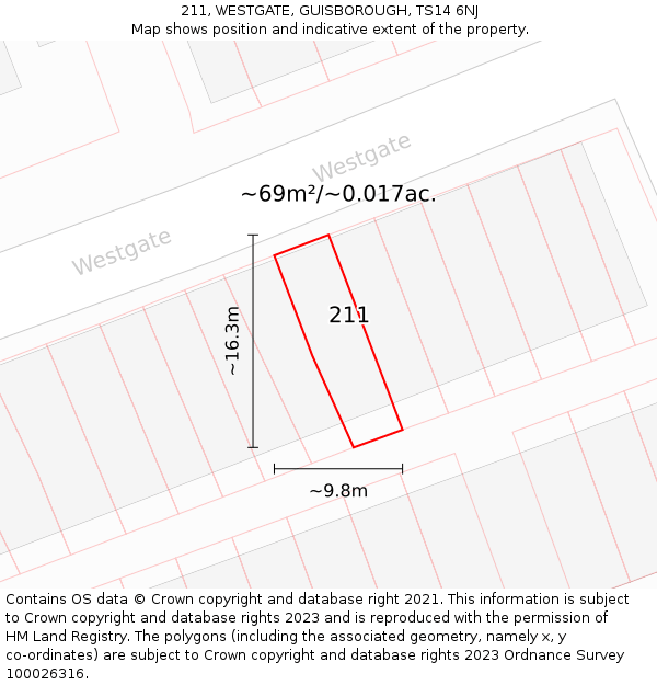 211, WESTGATE, GUISBOROUGH, TS14 6NJ: Plot and title map