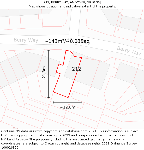 212, BERRY WAY, ANDOVER, SP10 3NJ: Plot and title map