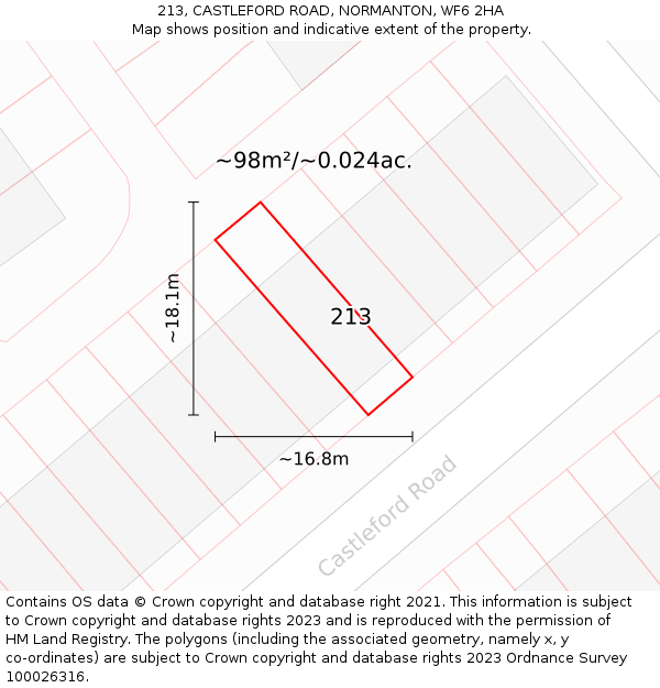 213, CASTLEFORD ROAD, NORMANTON, WF6 2HA: Plot and title map