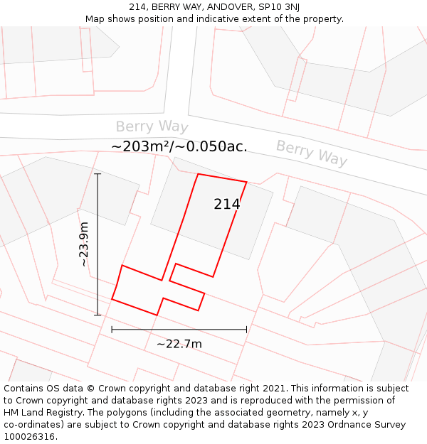 214, BERRY WAY, ANDOVER, SP10 3NJ: Plot and title map