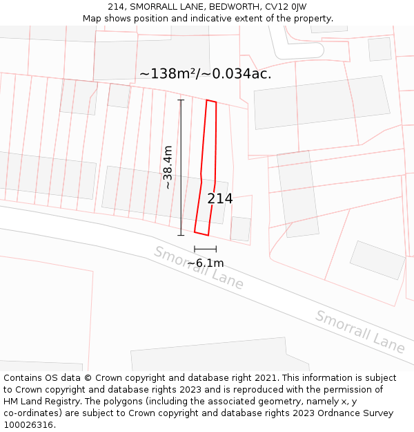 214, SMORRALL LANE, BEDWORTH, CV12 0JW: Plot and title map
