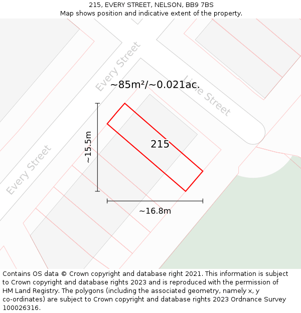215, EVERY STREET, NELSON, BB9 7BS: Plot and title map