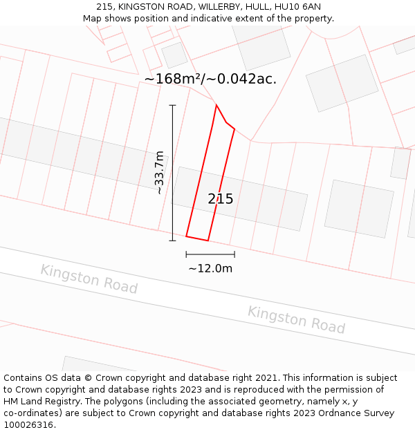 215, KINGSTON ROAD, WILLERBY, HULL, HU10 6AN: Plot and title map