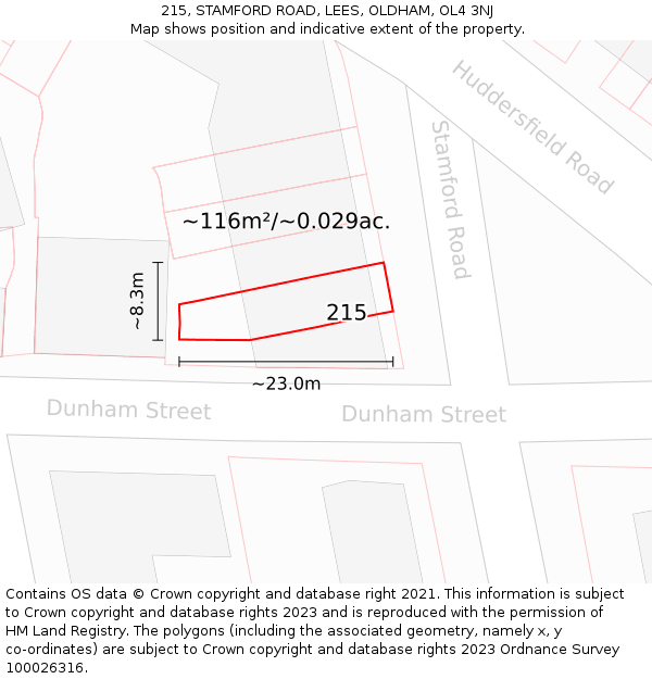 215, STAMFORD ROAD, LEES, OLDHAM, OL4 3NJ: Plot and title map