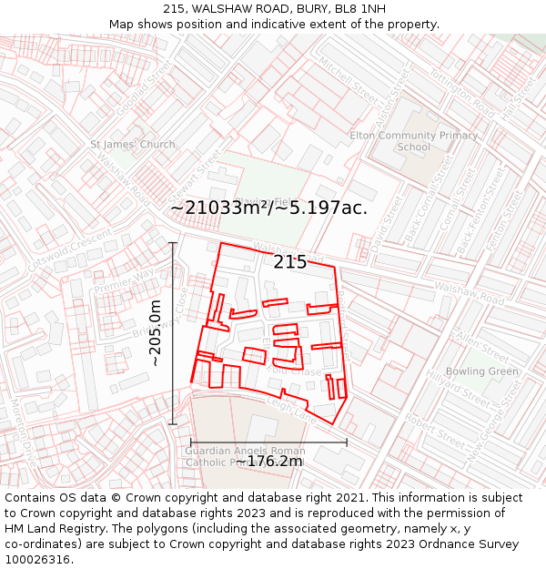 215, WALSHAW ROAD, BURY, BL8 1NH: Plot and title map