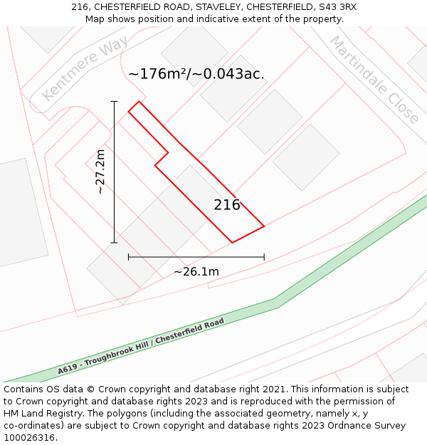 216, CHESTERFIELD ROAD, STAVELEY, CHESTERFIELD, S43 3RX: Plot and title map