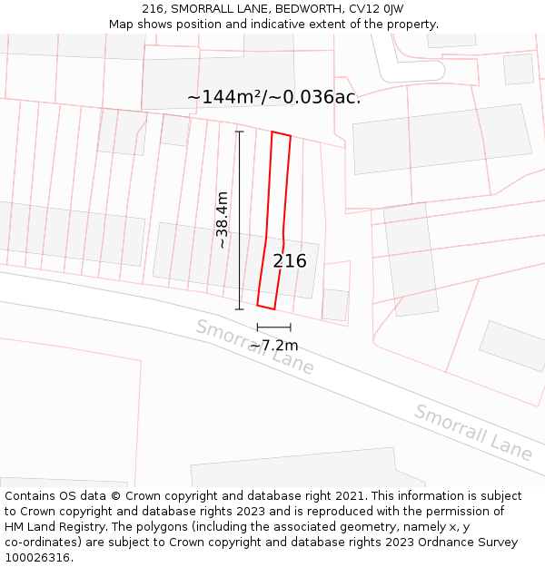 216, SMORRALL LANE, BEDWORTH, CV12 0JW: Plot and title map