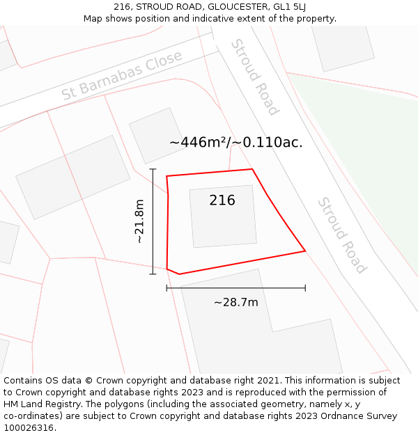 216, STROUD ROAD, GLOUCESTER, GL1 5LJ: Plot and title map