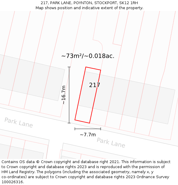 217, PARK LANE, POYNTON, STOCKPORT, SK12 1RH: Plot and title map