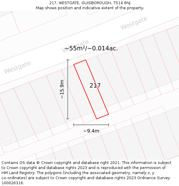 217, WESTGATE, GUISBOROUGH, TS14 6NJ: Plot and title map