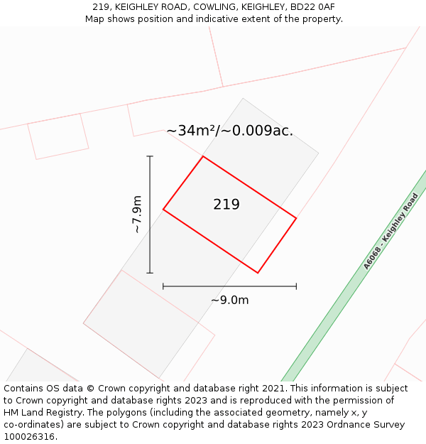 219, KEIGHLEY ROAD, COWLING, KEIGHLEY, BD22 0AF: Plot and title map