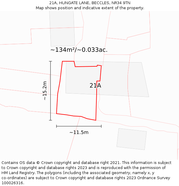 21A, HUNGATE LANE, BECCLES, NR34 9TN: Plot and title map