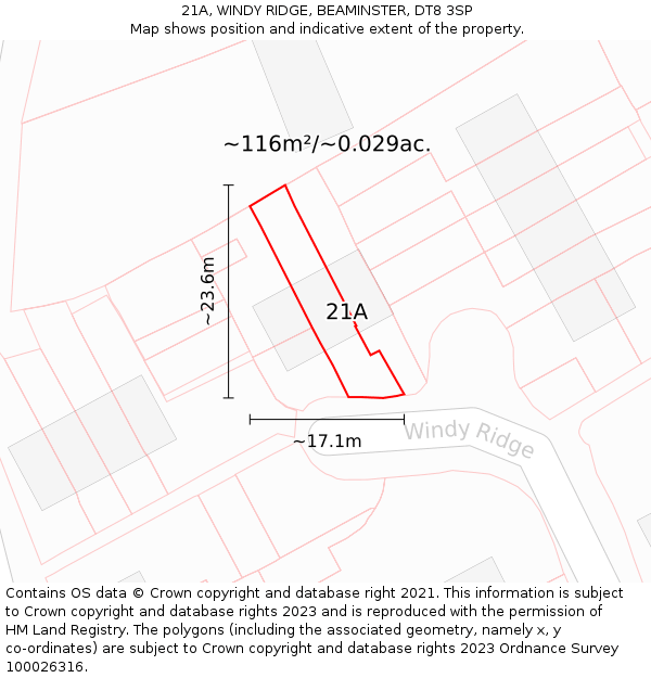 21A, WINDY RIDGE, BEAMINSTER, DT8 3SP: Plot and title map