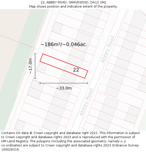 22, ABBEY ROAD, GRAVESEND, DA12 1RQ: Plot and title map