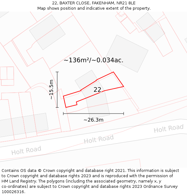 22, BAXTER CLOSE, FAKENHAM, NR21 8LE: Plot and title map