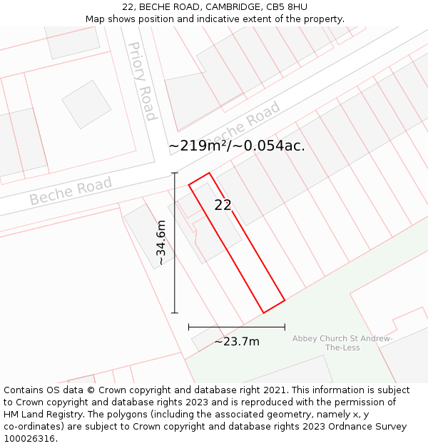 22, BECHE ROAD, CAMBRIDGE, CB5 8HU: Plot and title map