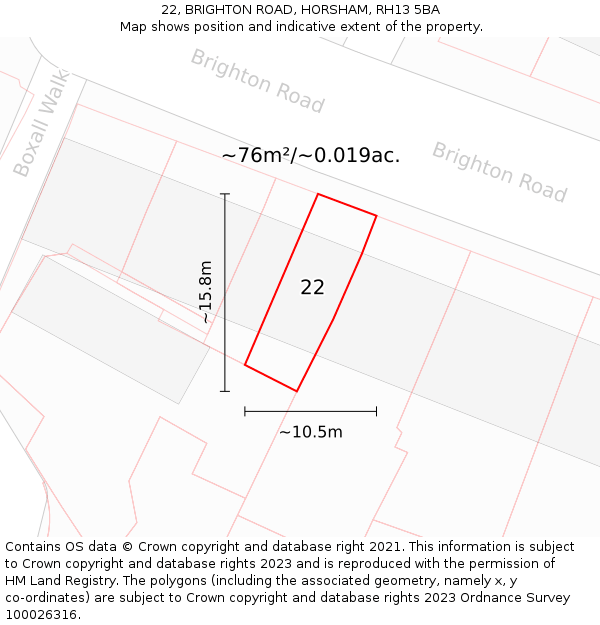 22, BRIGHTON ROAD, HORSHAM, RH13 5BA: Plot and title map