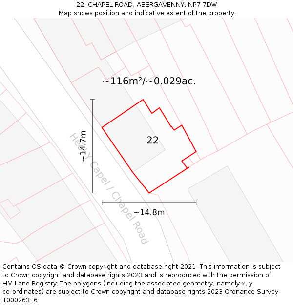 22, CHAPEL ROAD, ABERGAVENNY, NP7 7DW: Plot and title map