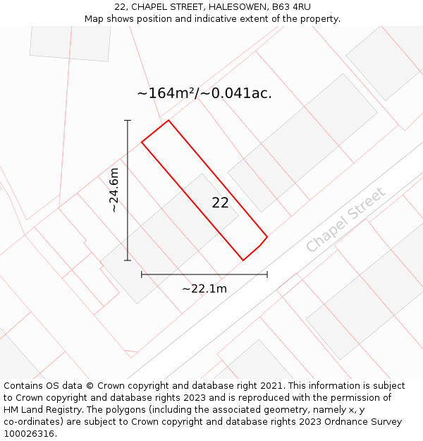22, CHAPEL STREET, HALESOWEN, B63 4RU: Plot and title map