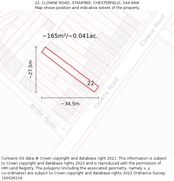 22, CLOWNE ROAD, STANFREE, CHESTERFIELD, S44 6AW: Plot and title map