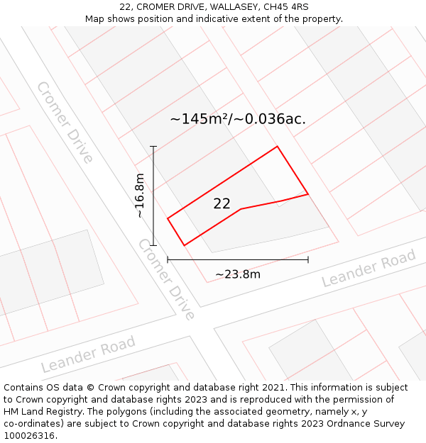 22, CROMER DRIVE, WALLASEY, CH45 4RS: Plot and title map