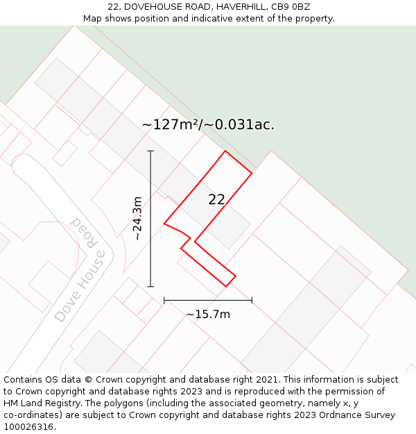 22, DOVEHOUSE ROAD, HAVERHILL, CB9 0BZ: Plot and title map