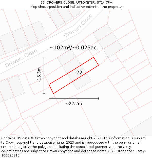 22, DROVERS CLOSE, UTTOXETER, ST14 7FH: Plot and title map