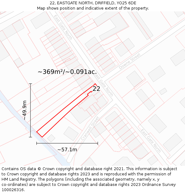 22, EASTGATE NORTH, DRIFFIELD, YO25 6DE: Plot and title map
