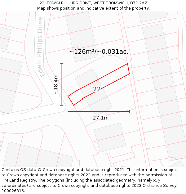 22, EDWIN PHILLIPS DRIVE, WEST BROMWICH, B71 2AZ: Plot and title map