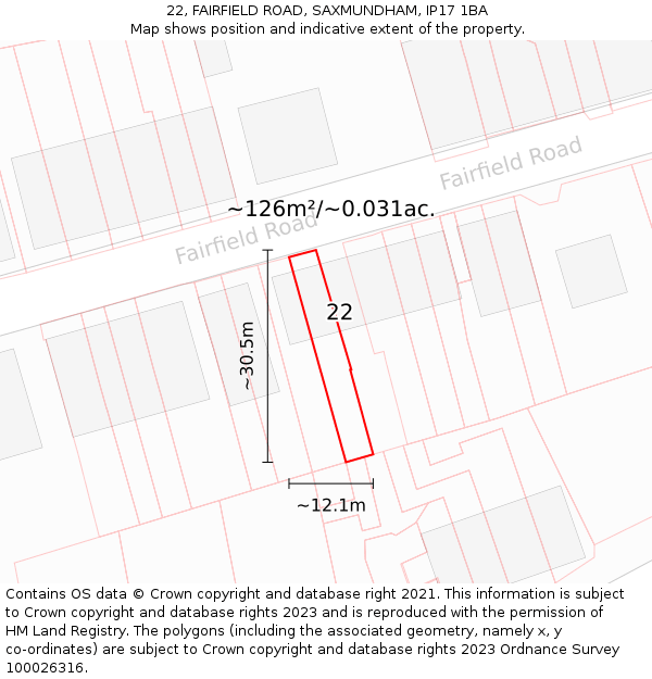 22, FAIRFIELD ROAD, SAXMUNDHAM, IP17 1BA: Plot and title map
