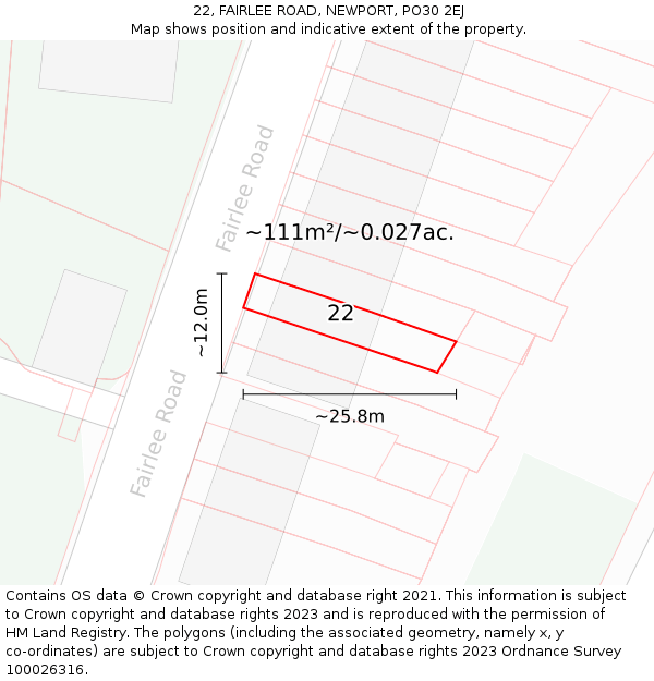 22, FAIRLEE ROAD, NEWPORT, PO30 2EJ: Plot and title map