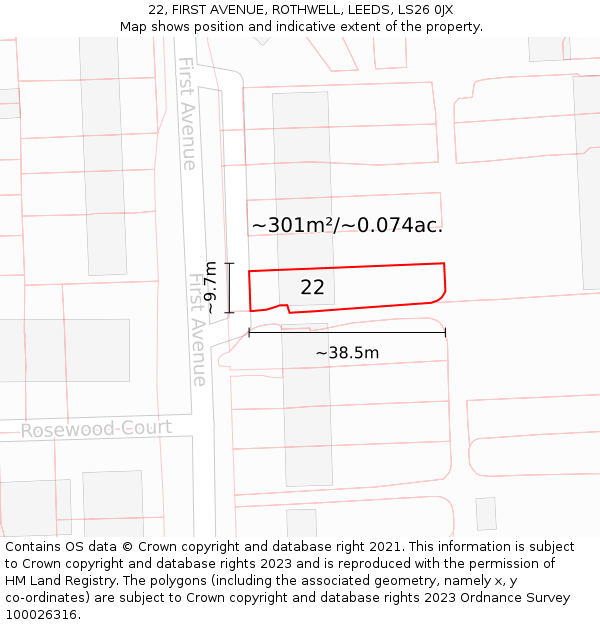 22, FIRST AVENUE, ROTHWELL, LEEDS, LS26 0JX: Plot and title map