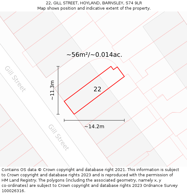 22, GILL STREET, HOYLAND, BARNSLEY, S74 9LR: Plot and title map