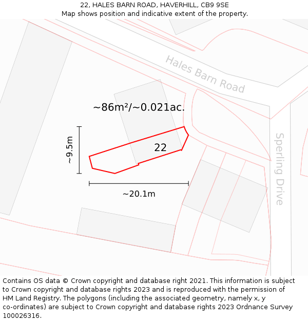 22, HALES BARN ROAD, HAVERHILL, CB9 9SE: Plot and title map