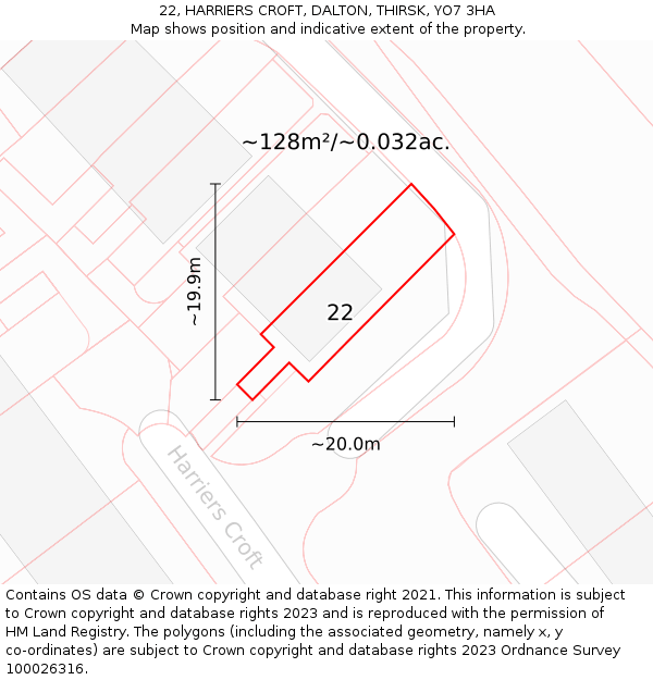 22, HARRIERS CROFT, DALTON, THIRSK, YO7 3HA: Plot and title map