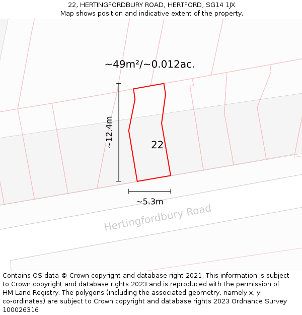 22, HERTINGFORDBURY ROAD, HERTFORD, SG14 1JX: Plot and title map