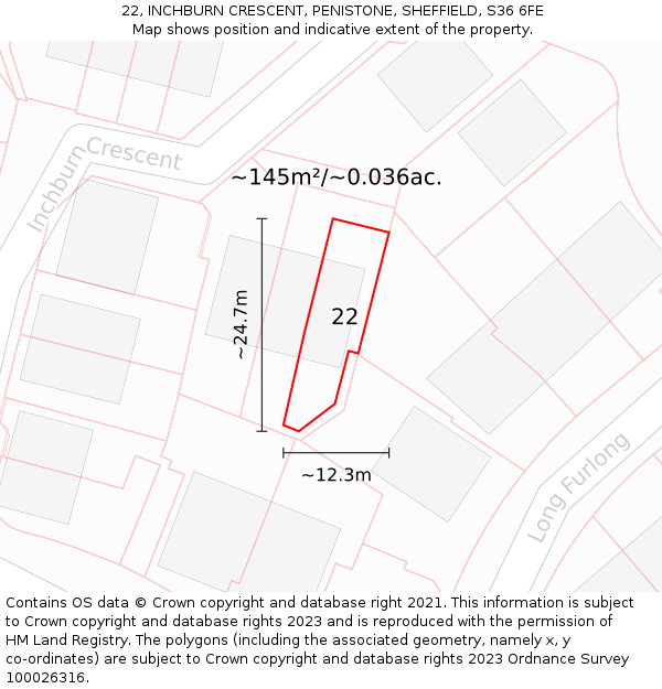 22, INCHBURN CRESCENT, PENISTONE, SHEFFIELD, S36 6FE: Plot and title map