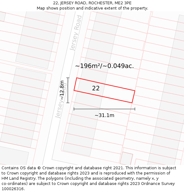 22, JERSEY ROAD, ROCHESTER, ME2 3PE: Plot and title map