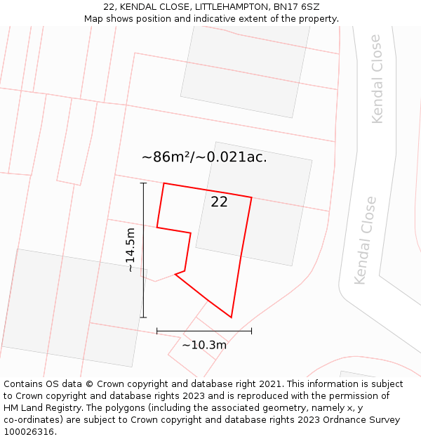 22, KENDAL CLOSE, LITTLEHAMPTON, BN17 6SZ: Plot and title map
