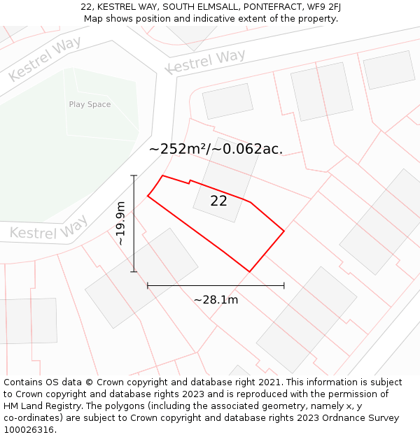 22, KESTREL WAY, SOUTH ELMSALL, PONTEFRACT, WF9 2FJ: Plot and title map