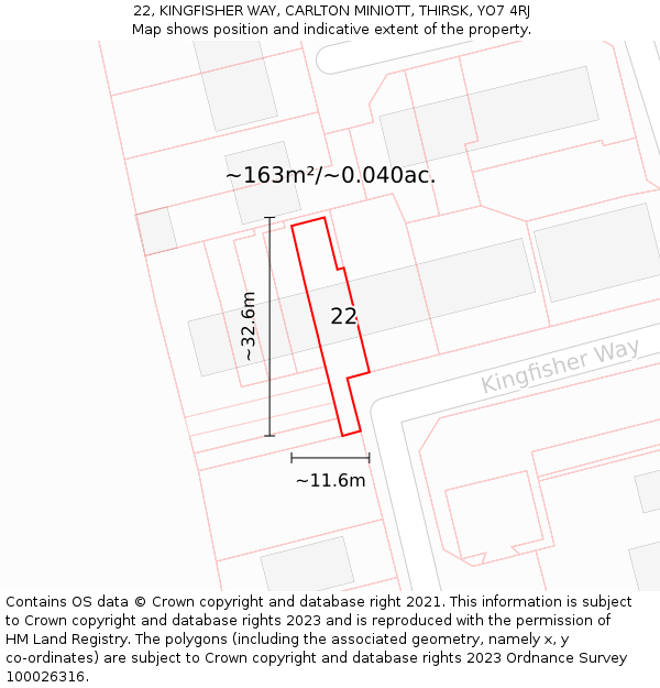 22, KINGFISHER WAY, CARLTON MINIOTT, THIRSK, YO7 4RJ: Plot and title map