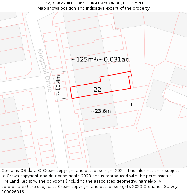22, KINGSHILL DRIVE, HIGH WYCOMBE, HP13 5PH: Plot and title map