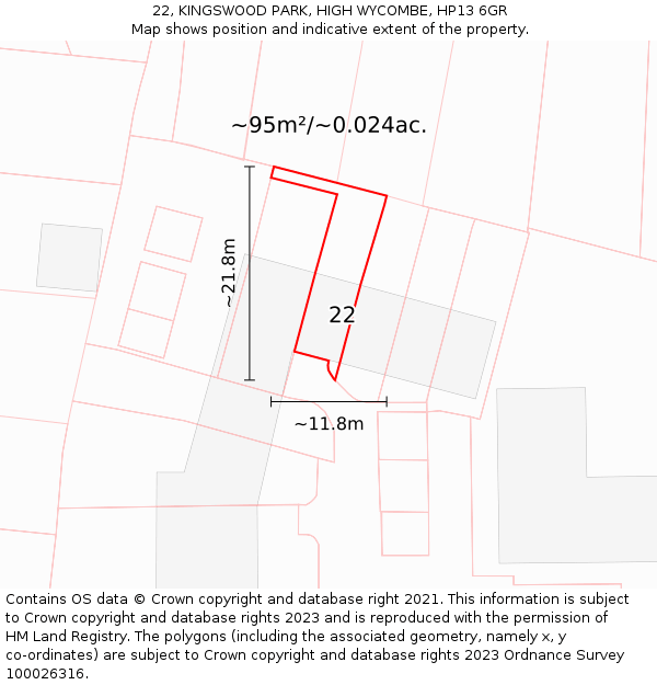 22, KINGSWOOD PARK, HIGH WYCOMBE, HP13 6GR: Plot and title map