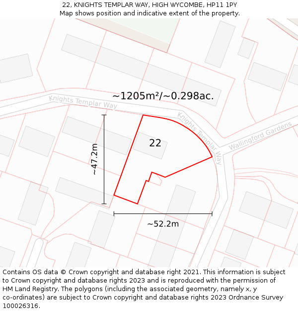 22, KNIGHTS TEMPLAR WAY, HIGH WYCOMBE, HP11 1PY: Plot and title map