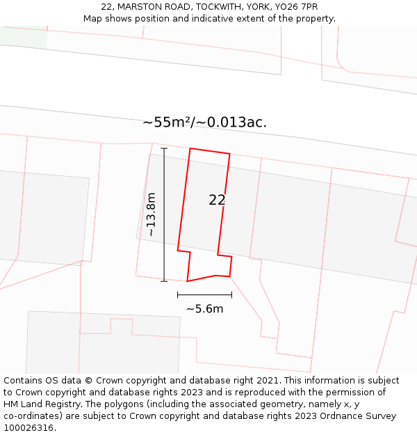 22, MARSTON ROAD, TOCKWITH, YORK, YO26 7PR: Plot and title map