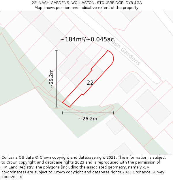 22, NASH GARDENS, WOLLASTON, STOURBRIDGE, DY8 4GA: Plot and title map